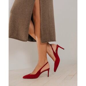 NIB INEZ Monica Slingback Pumps Size 7.5N Deep Red Suede Pointed Toe Stilettos